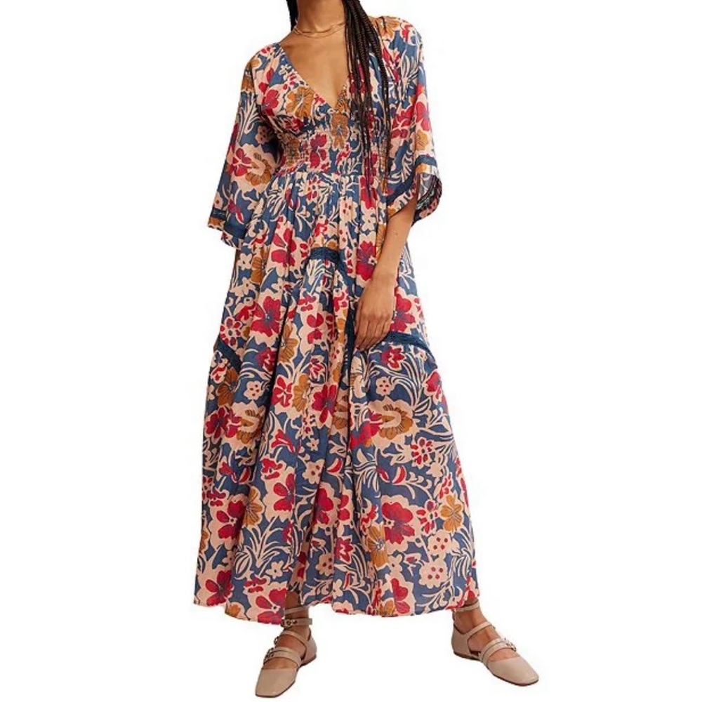 Floral Maxi Dress in Red and Blue